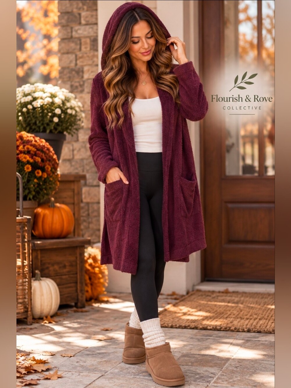 Barefoot Dreams Marlo Hooded Open Cardigan Burgundy Wine Cozy Medium
